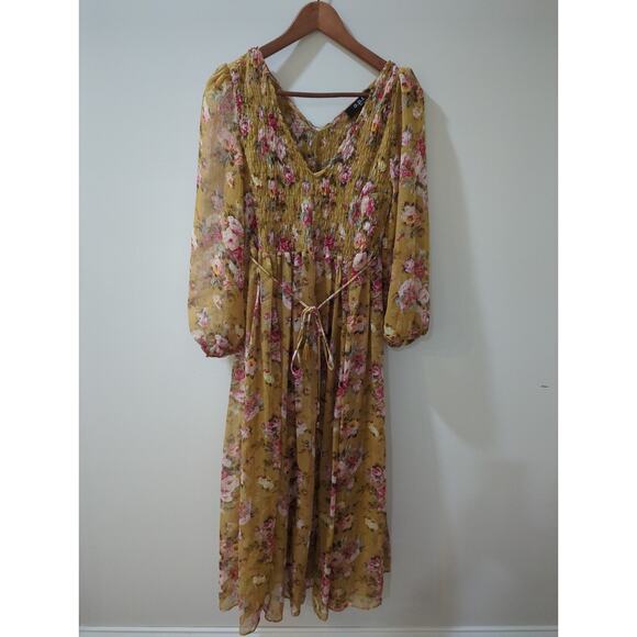 NEW O.P.T Floral Long Sleeve Chiffon Midi Dress - Picture 2 of 6